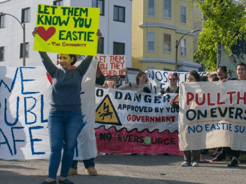 East Boston activists protesting plans for an electrical substation in the environmental justice community of East Boston.